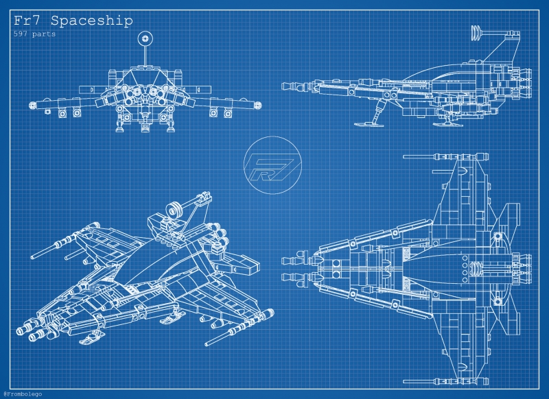 Blueprint dell&#039;astronave neoclassic space Fr7 creato con la tecnica descritta nel tutorial